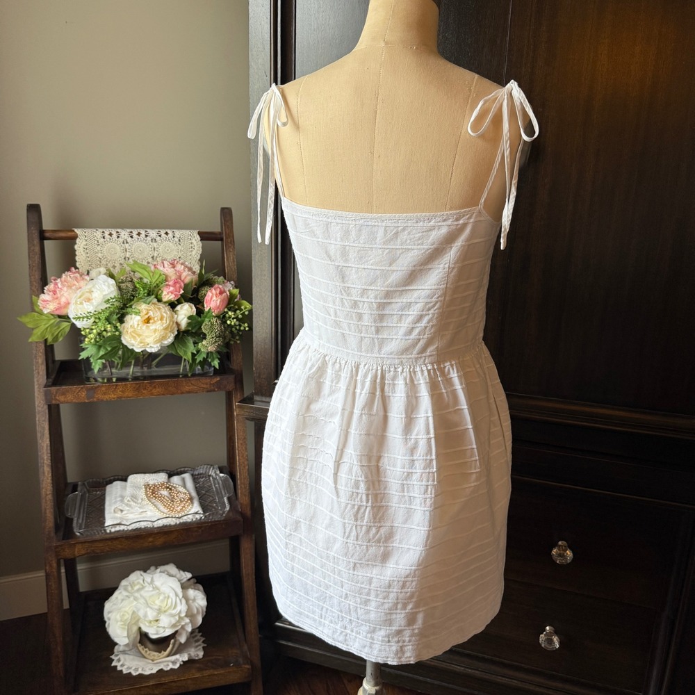 Gap Cotton Tie Strap Babydoll Mini Dress White‎ Textured Size 4 Boho Chic - Picture 3 of 12